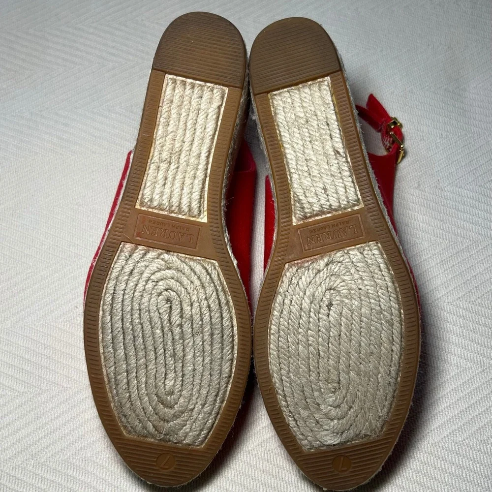 Lauren Ralph Lauren Hadly Red Espadrille Wedge Slingback Sandals Womens 7B
